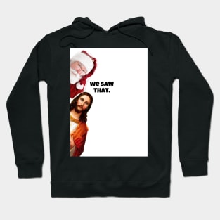 jesus looking around corner with santa christmas funny cards Hoodie